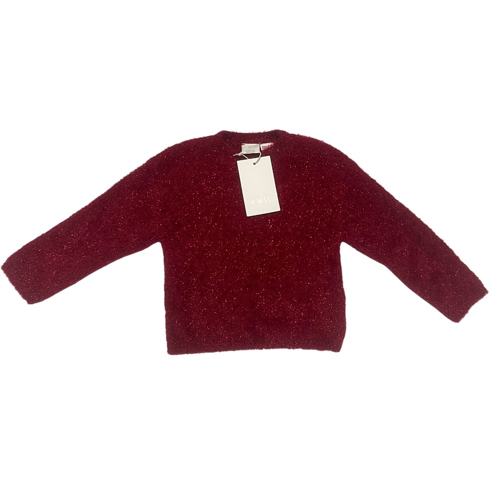 NEW! Zara Girls Red Sparkly Knit Sweater Size 5 Festive Holiday NWT